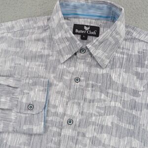 Buttercloth Mens Large Grey Heather Camo Performance Cooling Button Up Shirt‎